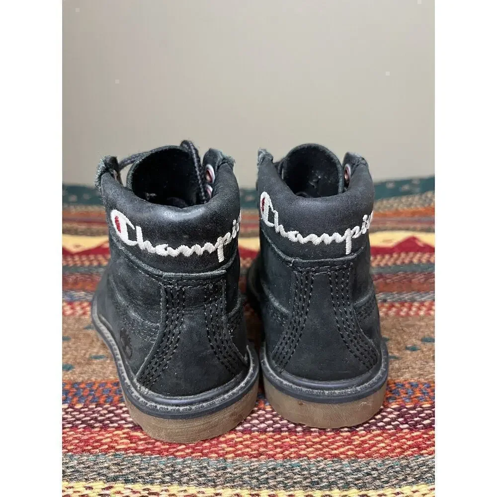 Timberland X Champion Black Suede Lace Up Ankle Boot Kids Size 5